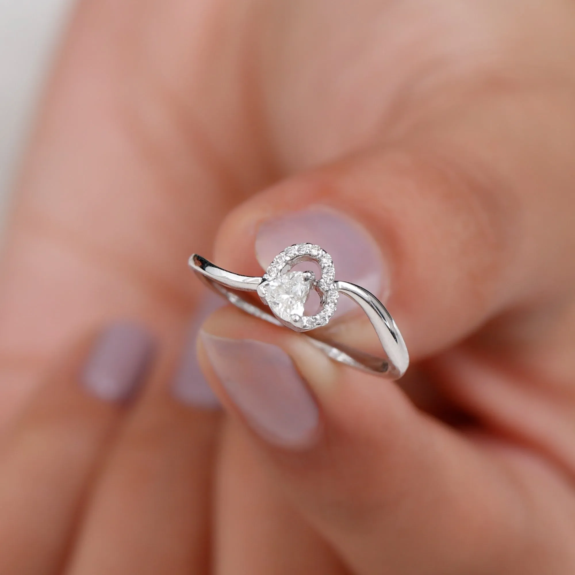 0.25 CT Certified Moissanite Gold Heart Promise Ring