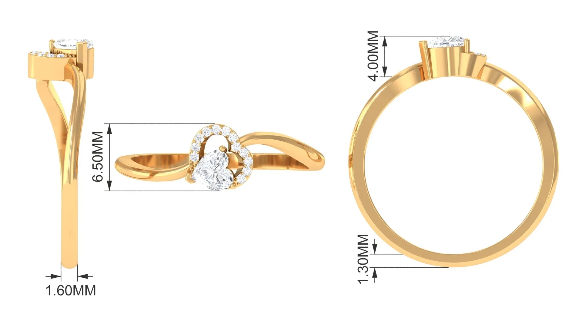 0.25 CT Certified Moissanite Gold Heart Promise Ring
