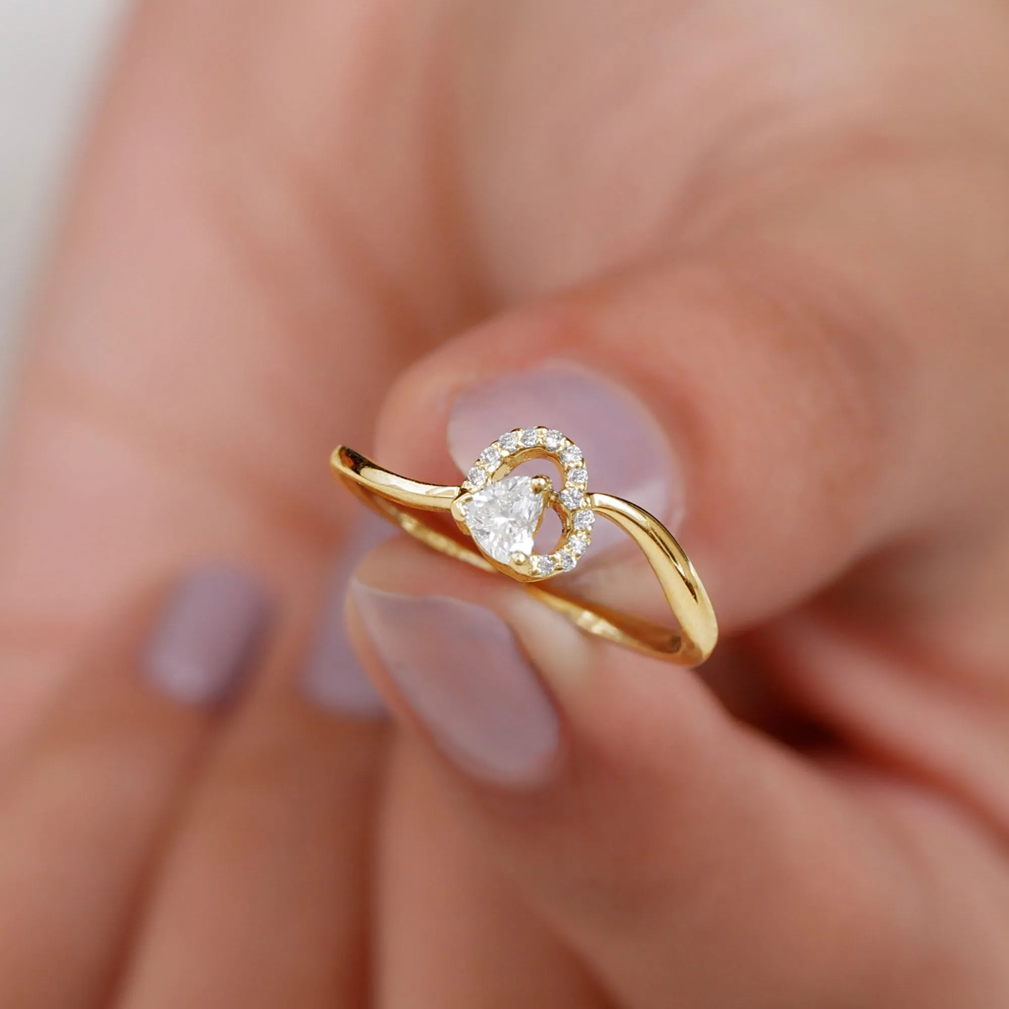 0.25 CT Certified Moissanite Gold Heart Promise Ring