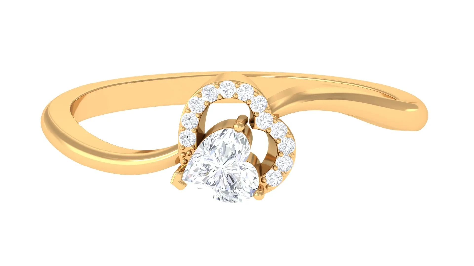 0.25 CT Certified Moissanite Gold Heart Promise Ring
