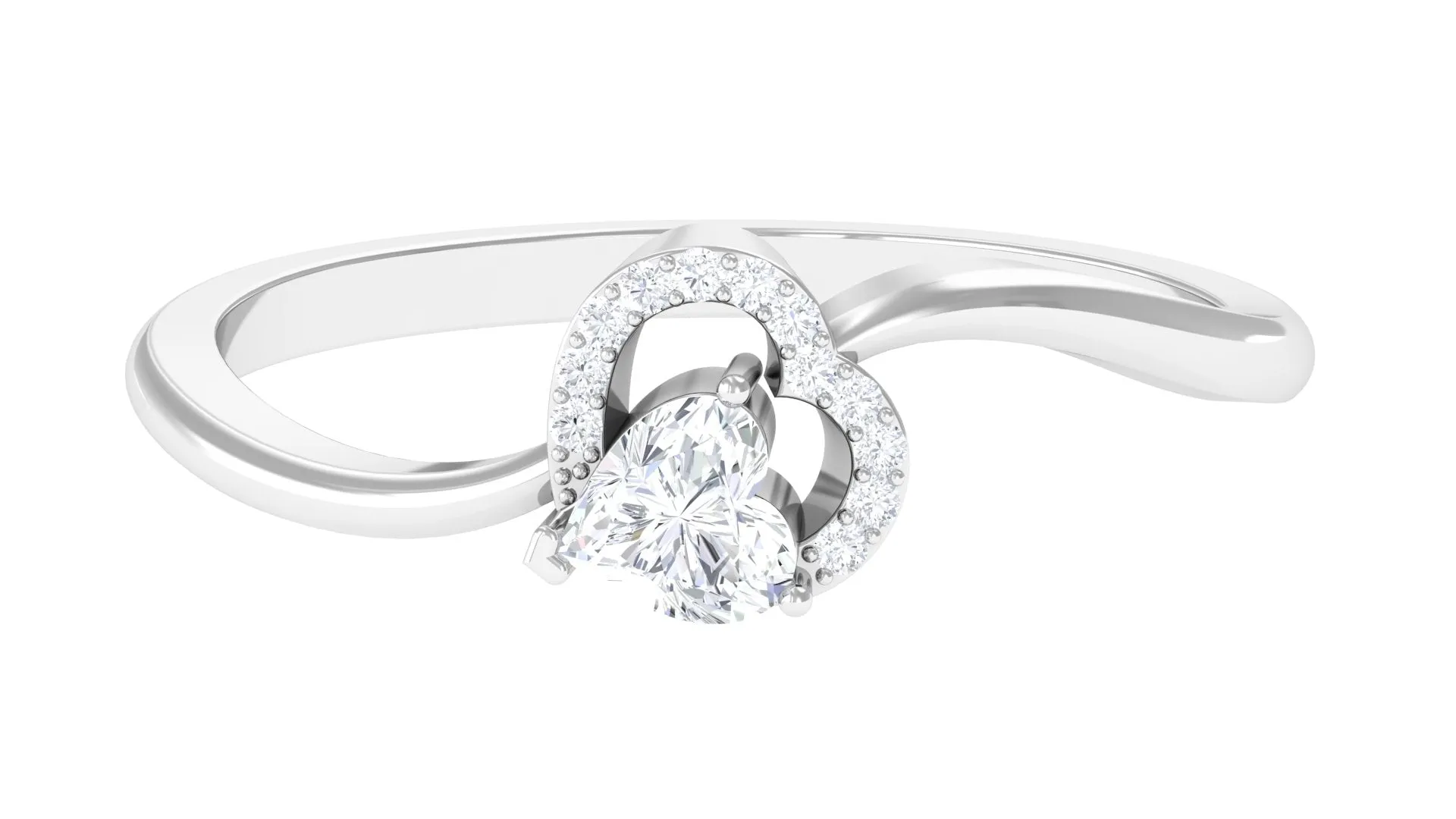 0.25 CT Certified Moissanite Gold Heart Promise Ring