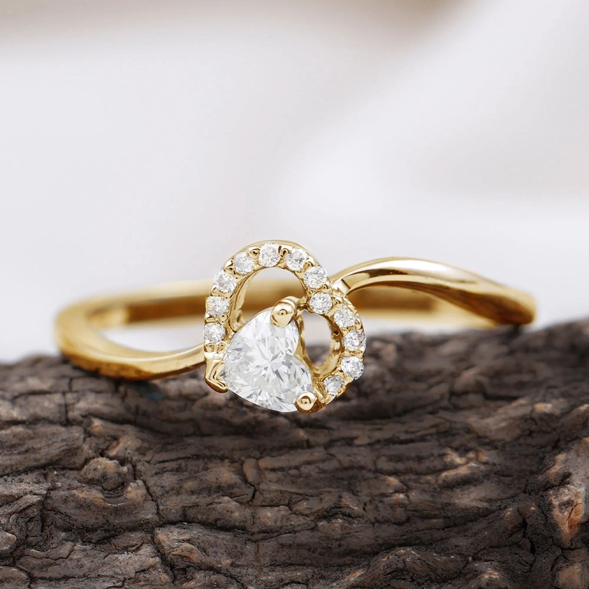 0.25 CT Certified Moissanite Gold Heart Promise Ring