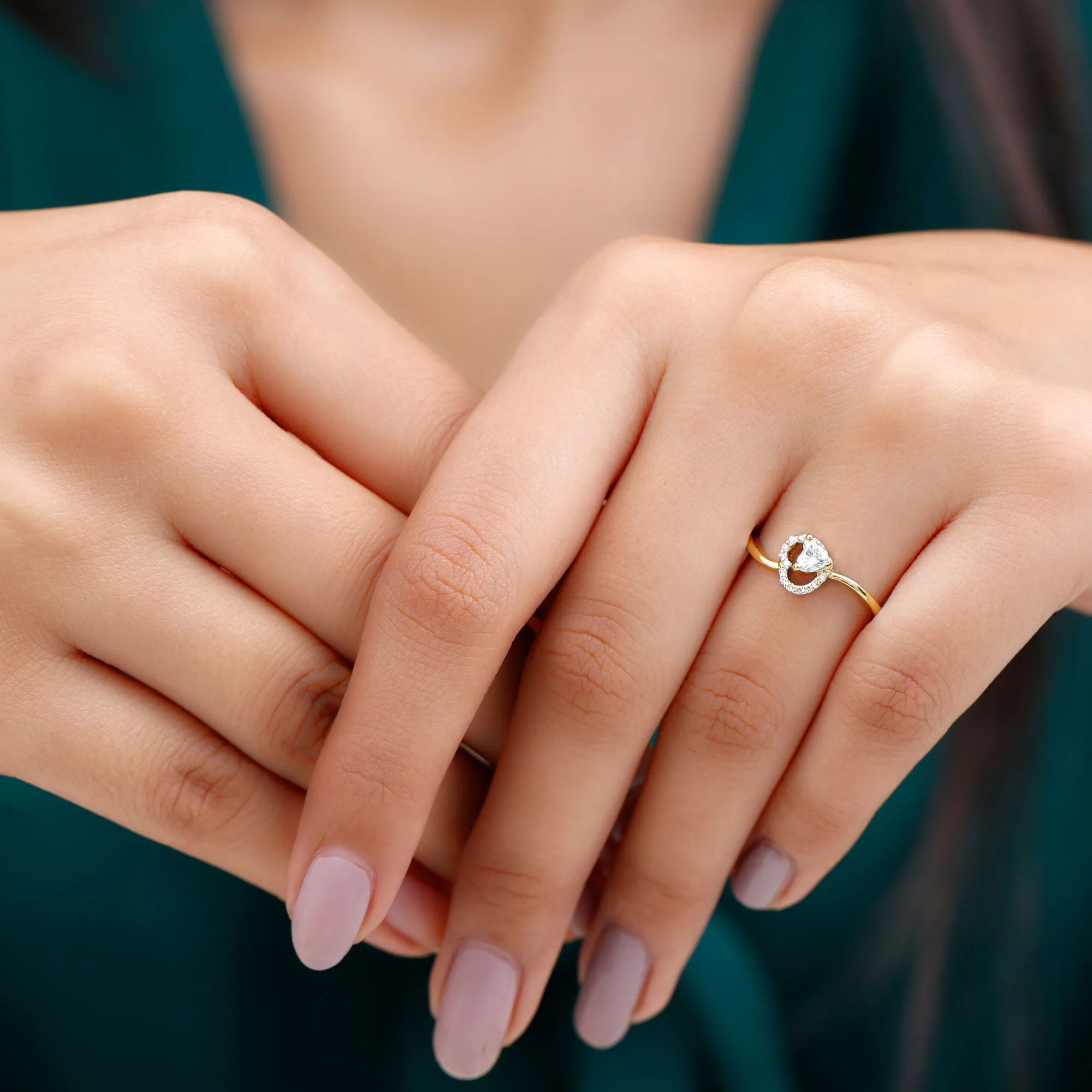 0.25 CT Certified Moissanite Gold Heart Promise Ring