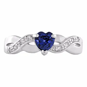 0.6ct Heart-cut Simulated Blue Sapphire Crossover Promise Ring