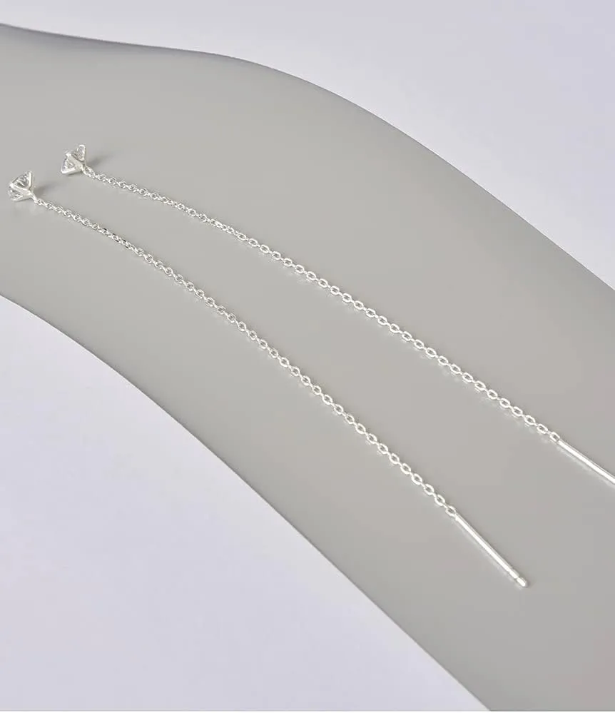 0.8mm 1.0mm Thin Short Long 925 Sterling Silver Ear Line Needle & Thread Pull Through Earring Minimalist Dangle Tassel Chain Link Threader Earrings