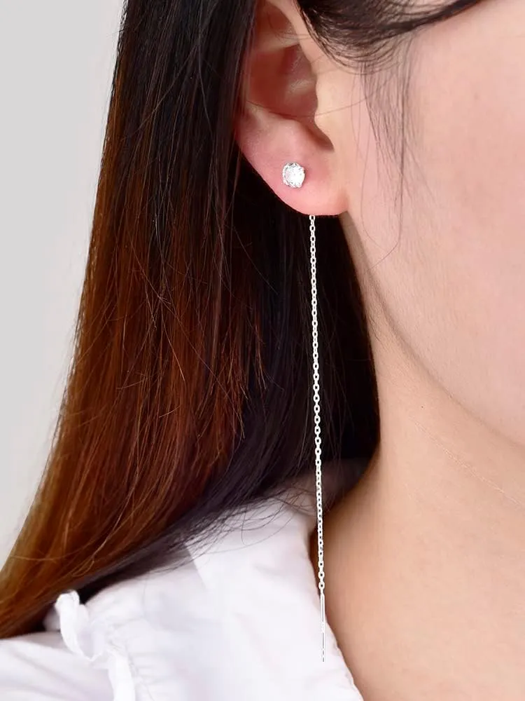 0.8mm 1.0mm Thin Short Long 925 Sterling Silver Ear Line Needle & Thread Pull Through Earring Minimalist Dangle Tassel Chain Link Threader Earrings
