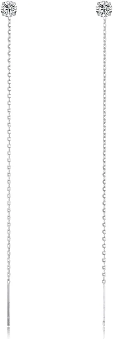 0.8mm 1.0mm Thin Short Long 925 Sterling Silver Ear Line Needle & Thread Pull Through Earring Minimalist Dangle Tassel Chain Link Threader Earrings
