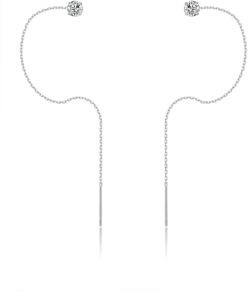 0.8mm 1.0mm Thin Short Long 925 Sterling Silver Ear Line Needle & Thread Pull Through Earring Minimalist Dangle Tassel Chain Link Threader Earrings