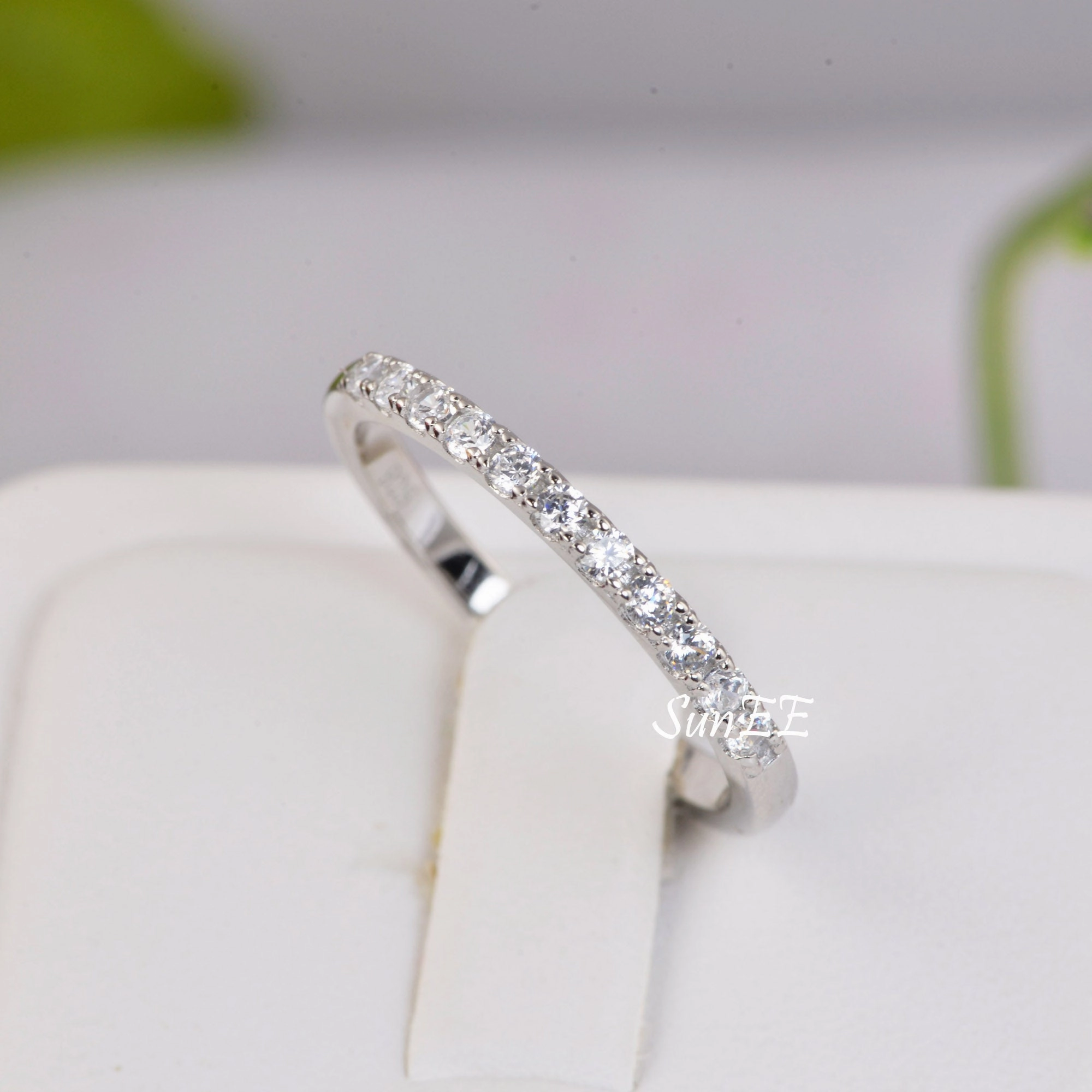 Artisan Shape 0.22ct Half Eternity Bridal Band Diamond Simulated 925 Sterling Silver Anniversary Rings SKU:00251