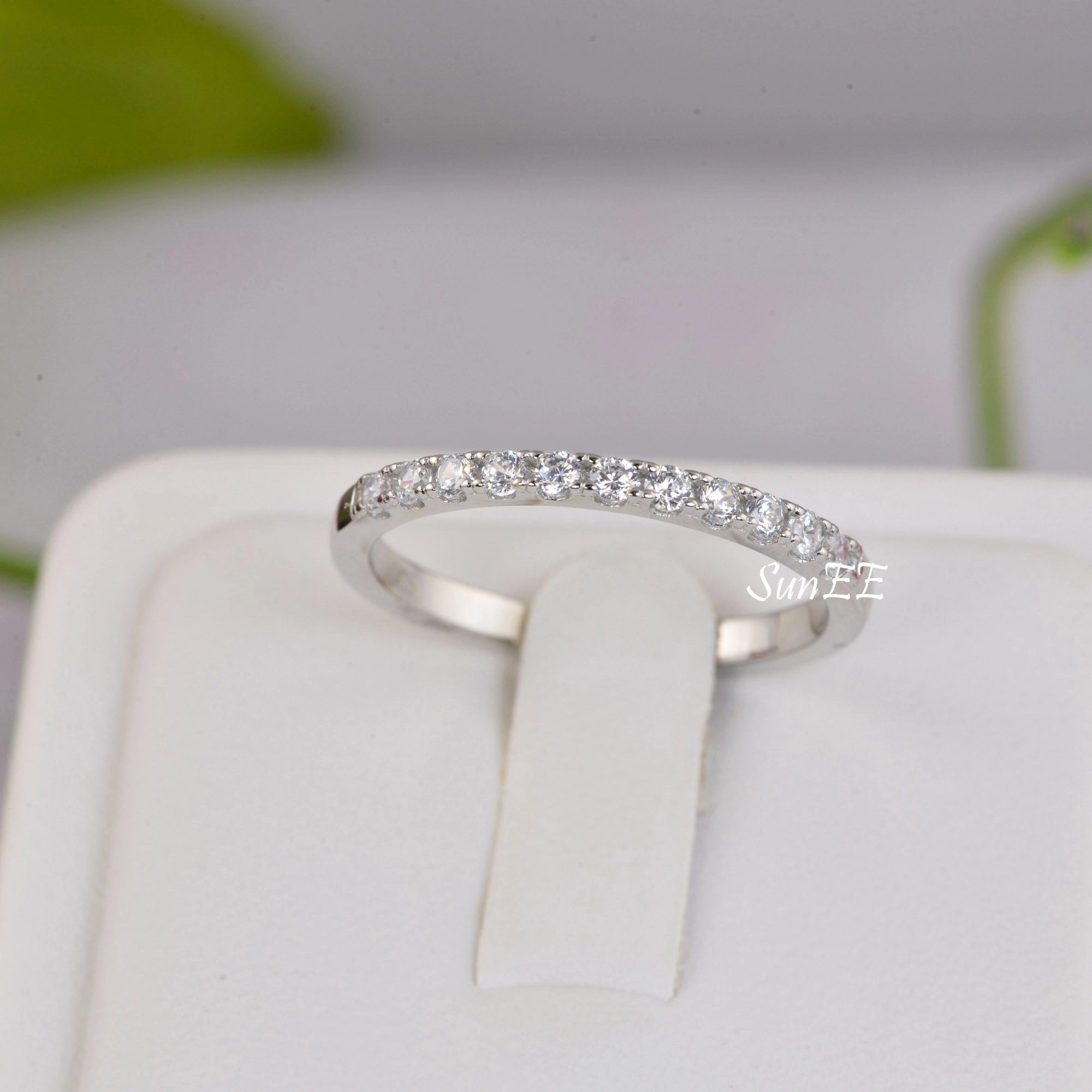 Vintage Emblem 0.22ct Half Eternity Bridal Band Diamond Simulated 925 Sterling Silver Anniversary Rings SKU:00251