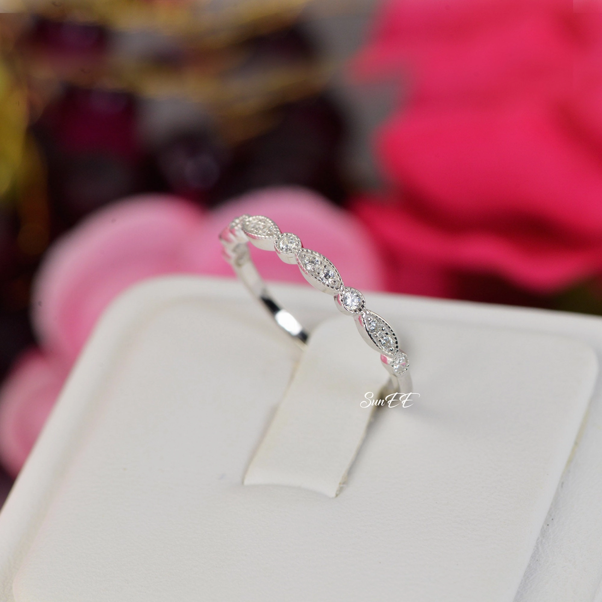 0.26ct Art Deco Band Half Eternity Promise Ring Diamond Simulated 925 Sterling Silver Wedding Ring SKU:00199 Display Model Layering Essential