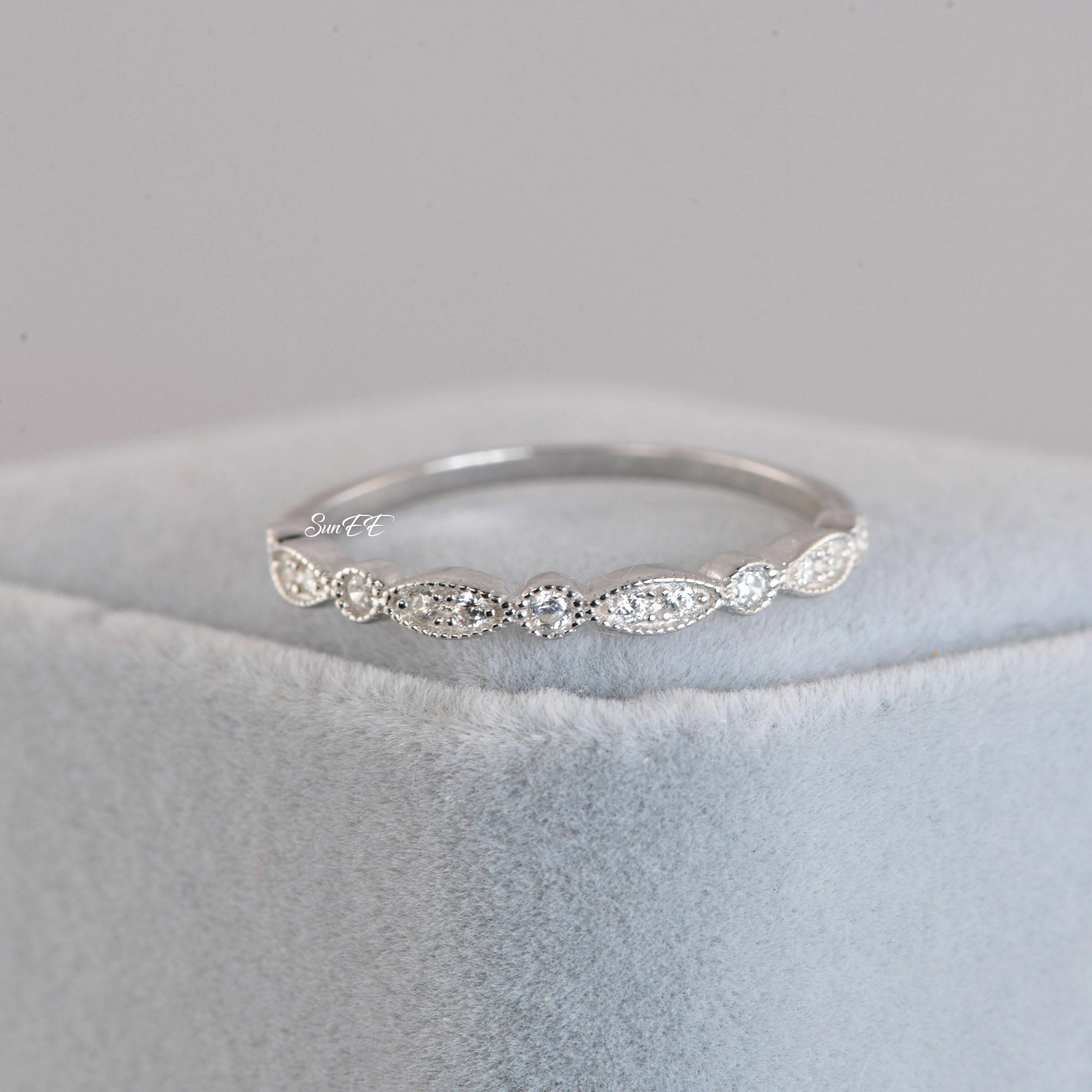 Elegant Balance Polished Shine 0.26ct Art Deco Band Half Eternity Promise Ring Diamond Simulated 925 Sterling Silver Wedding Ring SKU:00199