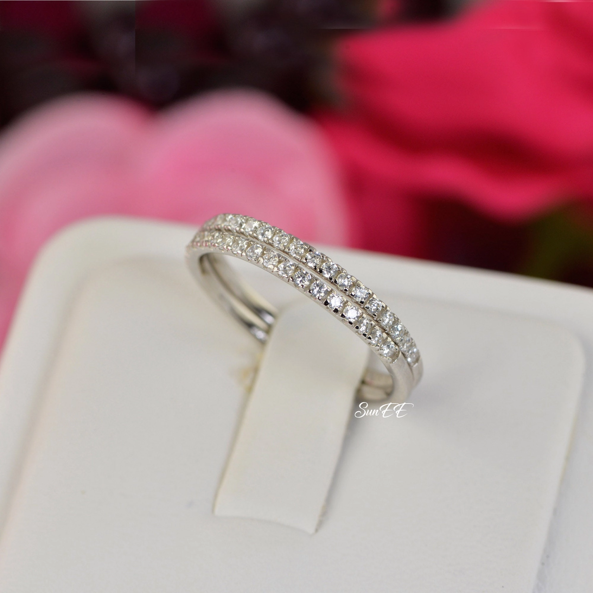 Processed Item Elegant Outfit 0.36ct Half Eternity Wedding Band Stack Promise Ring Diamond Simulated 925 Sterling Silver Anniversary Ring SKU:00201