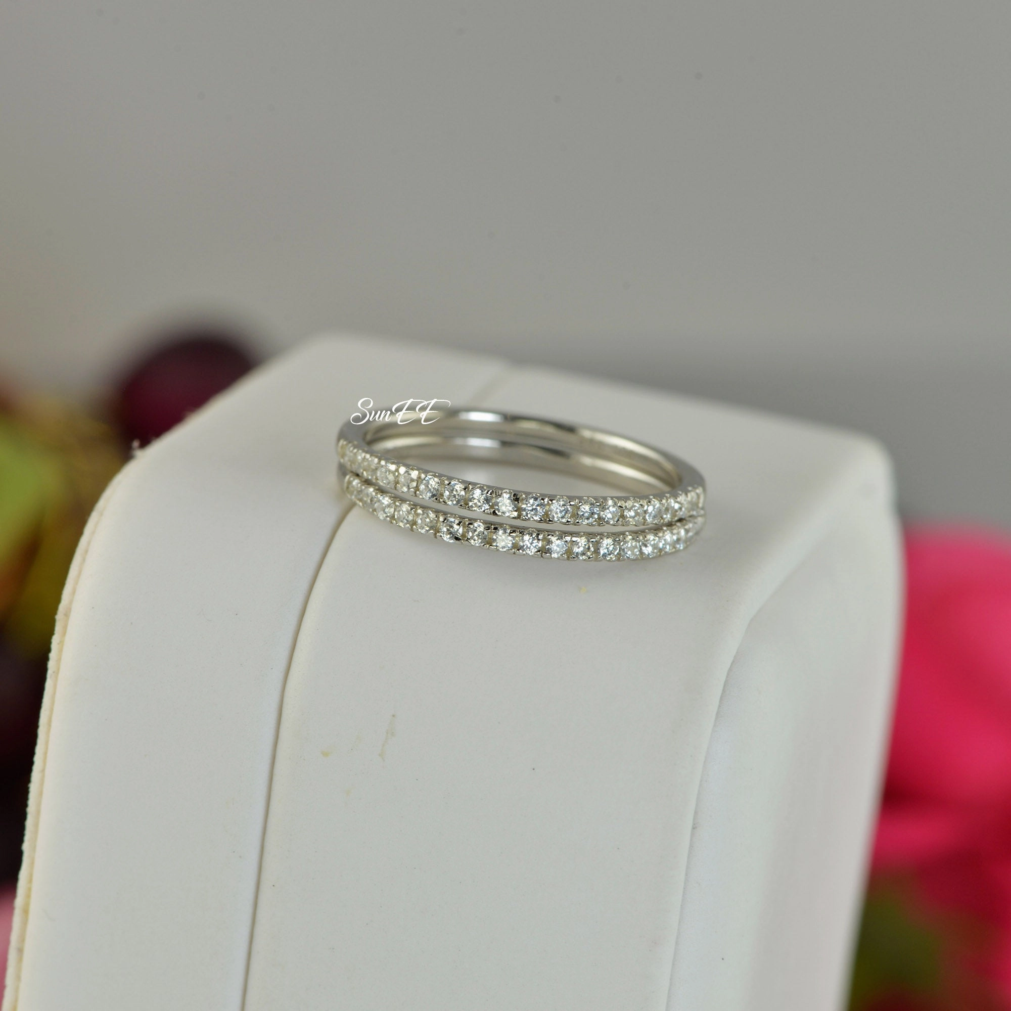 Luxury Trinket Local Custom 0.36ct Half Eternity Wedding Band Stack Promise Ring Diamond Simulated 925 Sterling Silver Anniversary Ring SKU:00201