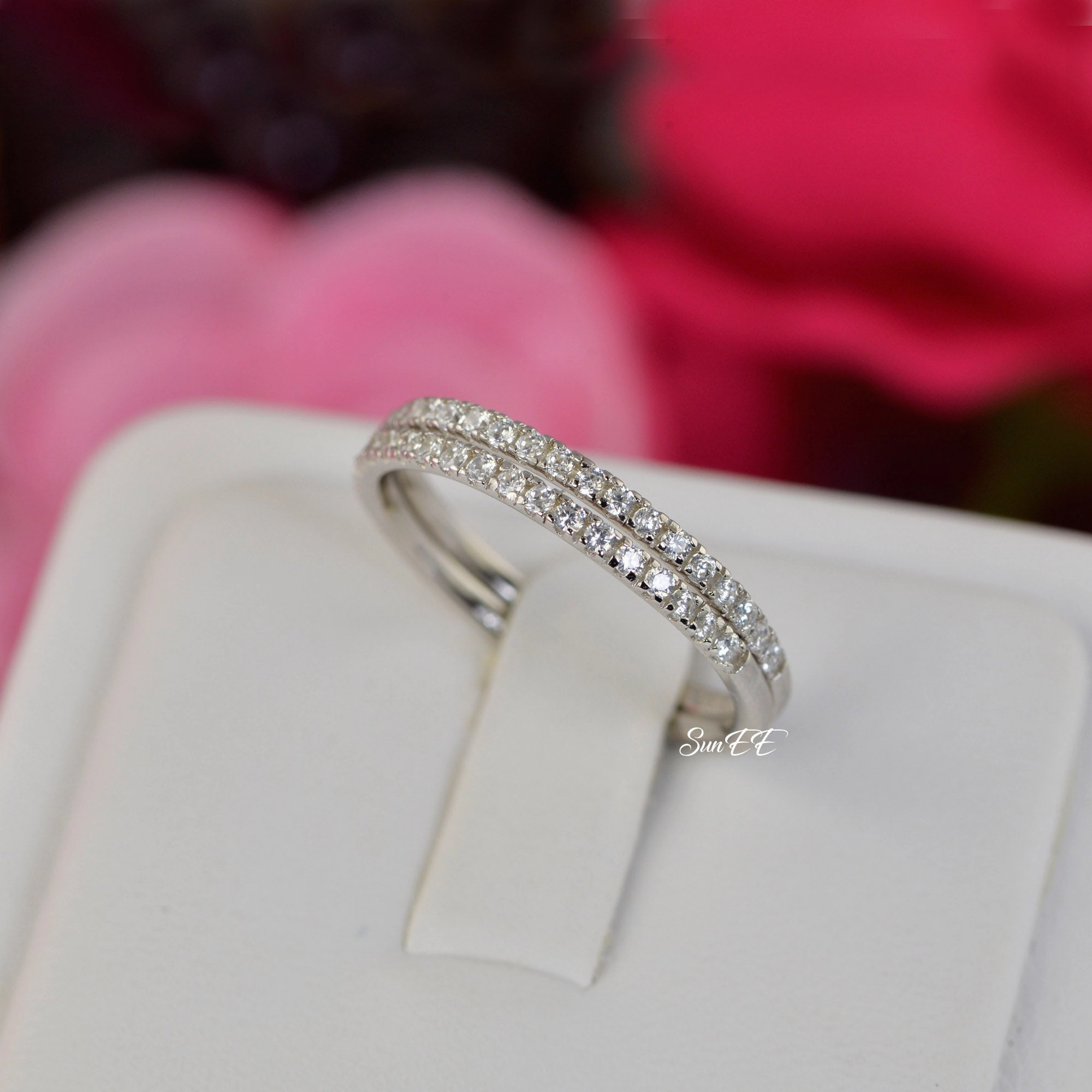 Fantastic Symbol Signature Accessory 0.36ct Half Eternity Wedding Band Stack Promise Ring Diamond Simulated 925 Sterling Silver Anniversary Ring SKU:00201