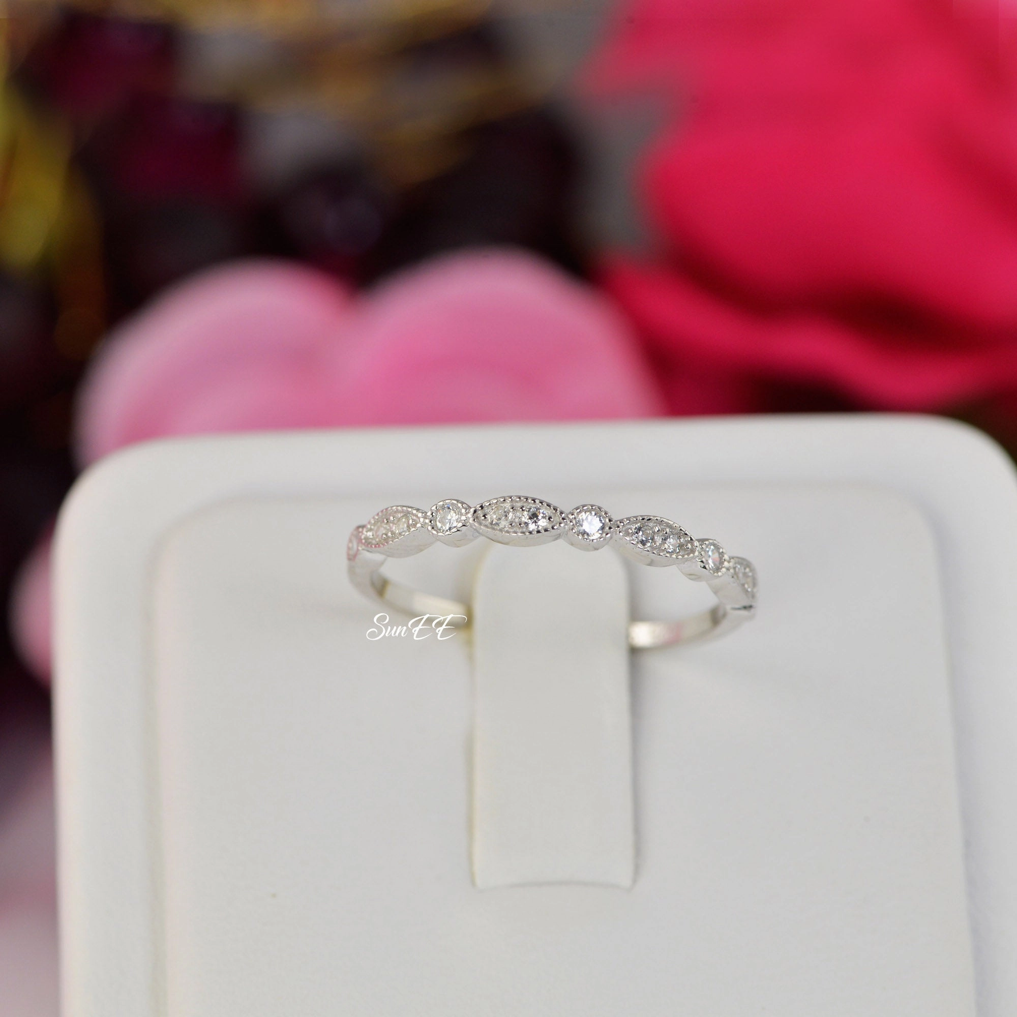 Resilient Build Fantastic Statement 0.44ct Half Eternity & Art Deco Wedding Band Stack Promise Ring Diamond Simulated 925 Sterling Silver Anniversary Ring SKU:00202