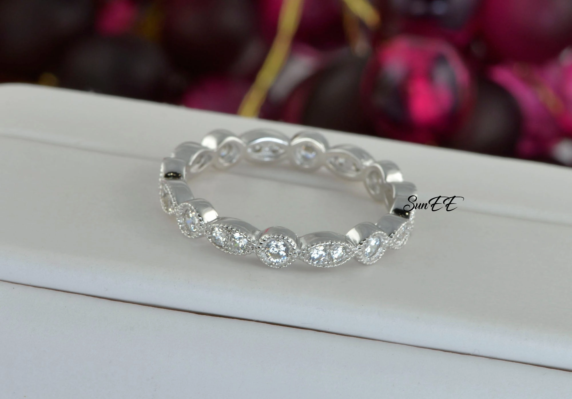 0.66ct Art Deco Band Full Eternity Promise Ring Diamond Simulated 925 Sterling Silver Wedding Ring SKU:00189 Nature Inspired