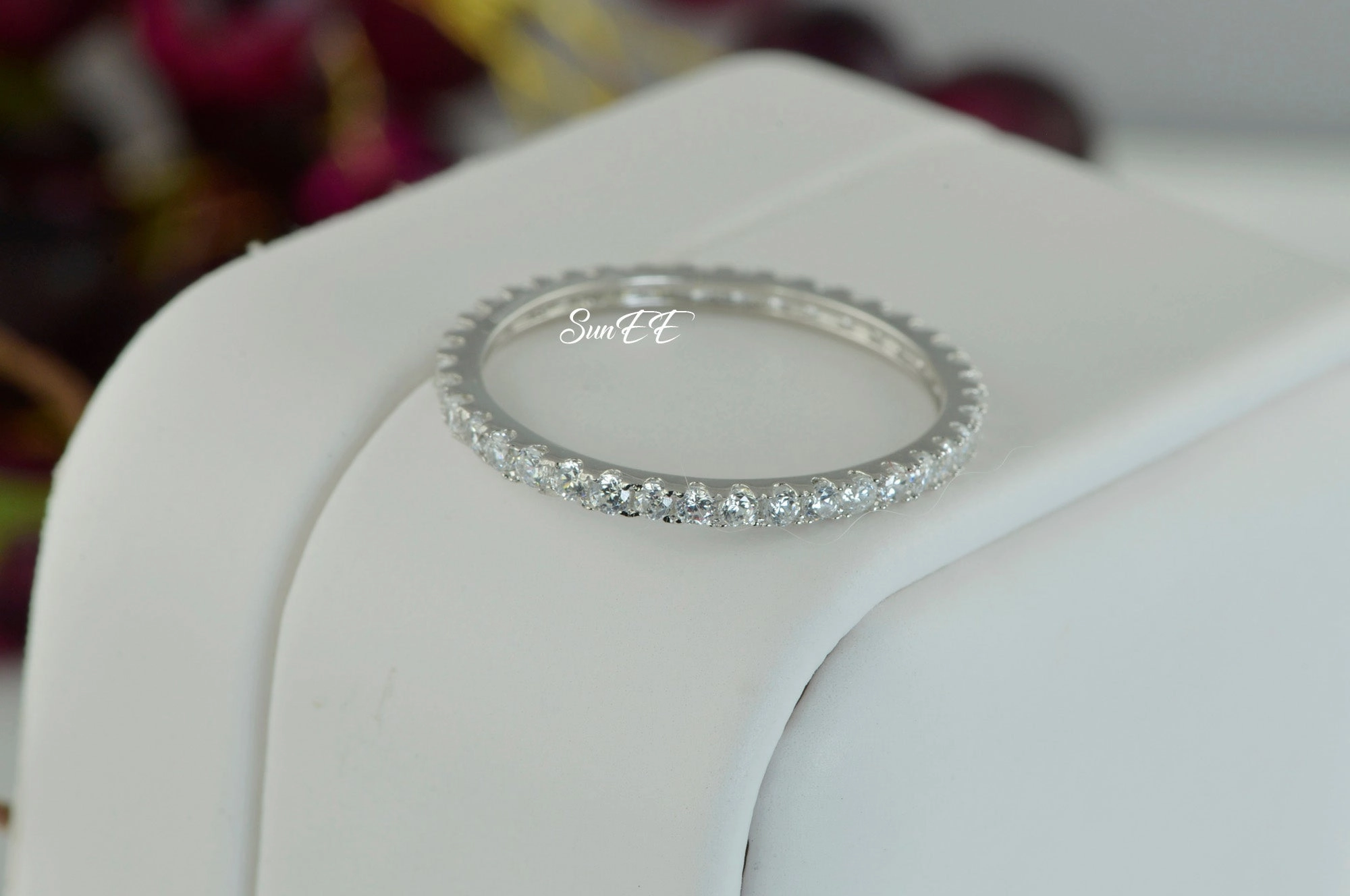 0.74ct Full Eternity Wedding Band Stack Promise Ring Diamond Simulated 925 Sterling Silver Anniversary Ring SKU:00190 Best Friend