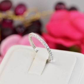 Secure Piece Minimalist Work 0.74ct Full Eternity Wedding Band Stack Promise Ring Diamond Simulated 925 Sterling Silver Anniversary Ring SKU:00190