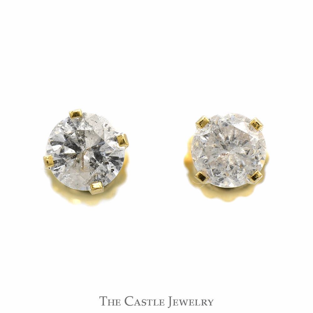 0.9cttw Round Diamond Stud earrings with Screw Backs in 14k Yellow Gold Delicate Must-Have