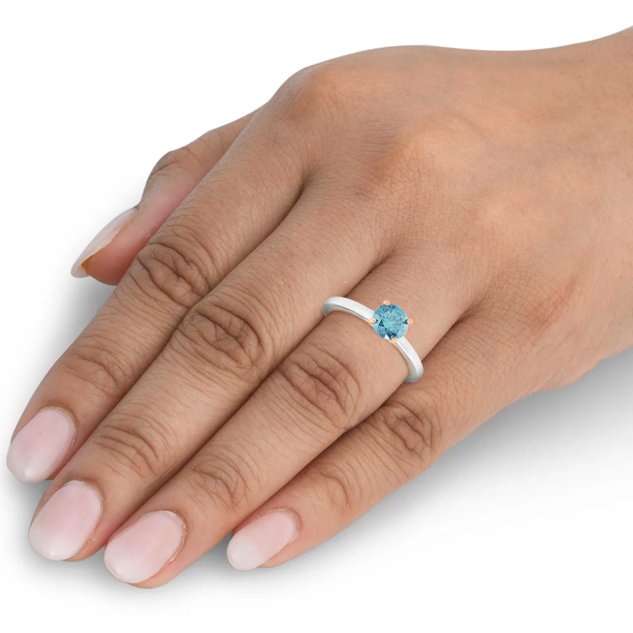 1 Ct Blue Diamond Solitaire Two Tone Engagement Ring 14k White & Rose Gold
