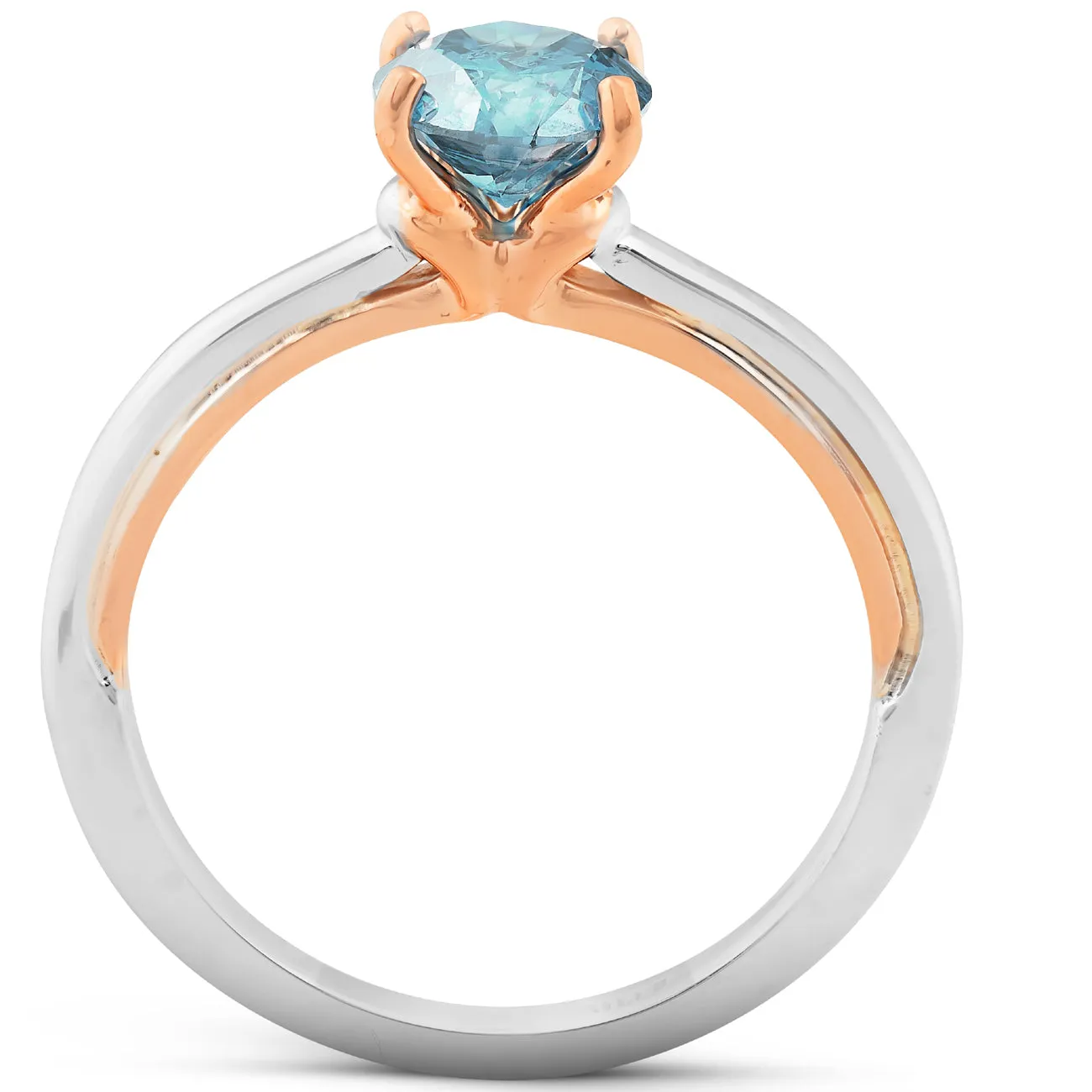 1 Ct Blue Diamond Solitaire Two Tone Engagement Ring 14k White & Rose Gold