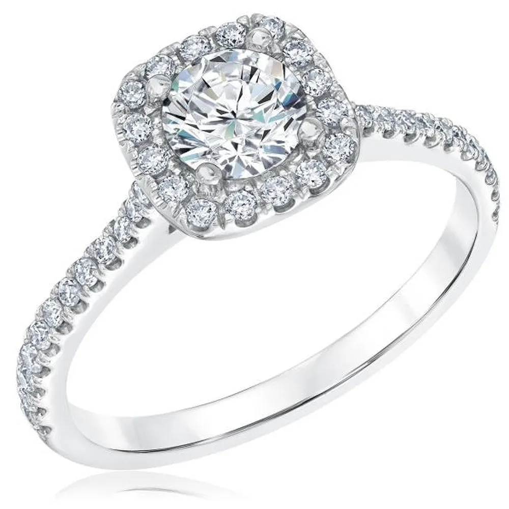 1 Ct Diamond Cushion Halo Engagement Ring 10k White Gold