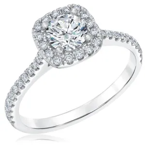 1 Ct Diamond Cushion Halo Engagement Ring 10k White Gold