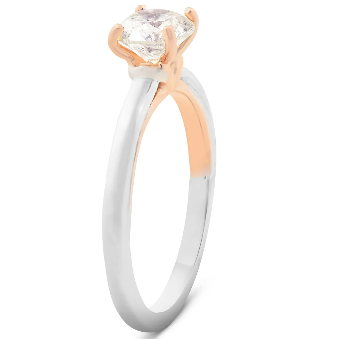 1 Ct Diamond Solitaire Two Tone Engagement Ring 14k White & Rose Gold