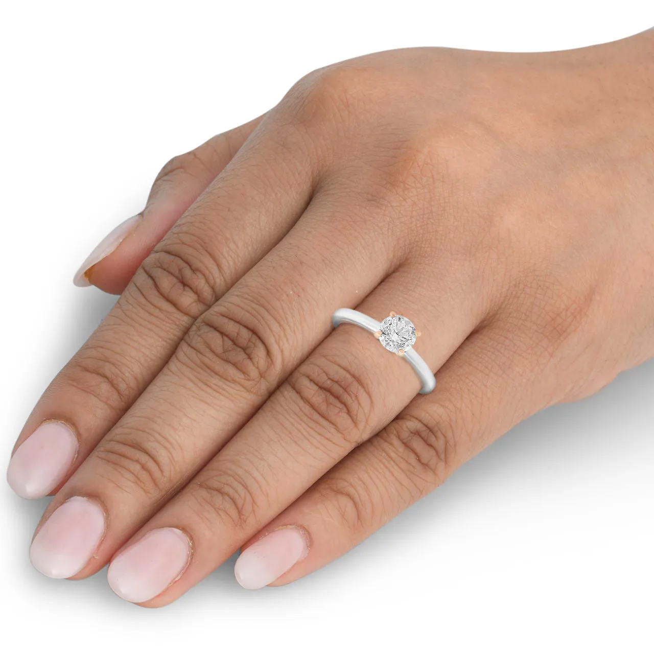 1 Ct Diamond Solitaire Two Tone Engagement Ring 14k White & Rose Gold