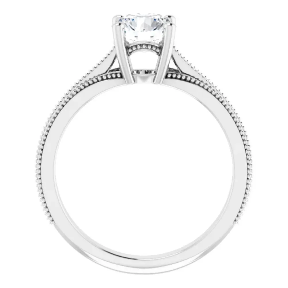 1 Ct Round Diamond Engagement Ring 14k White Gold Vintage Accent Enhanced