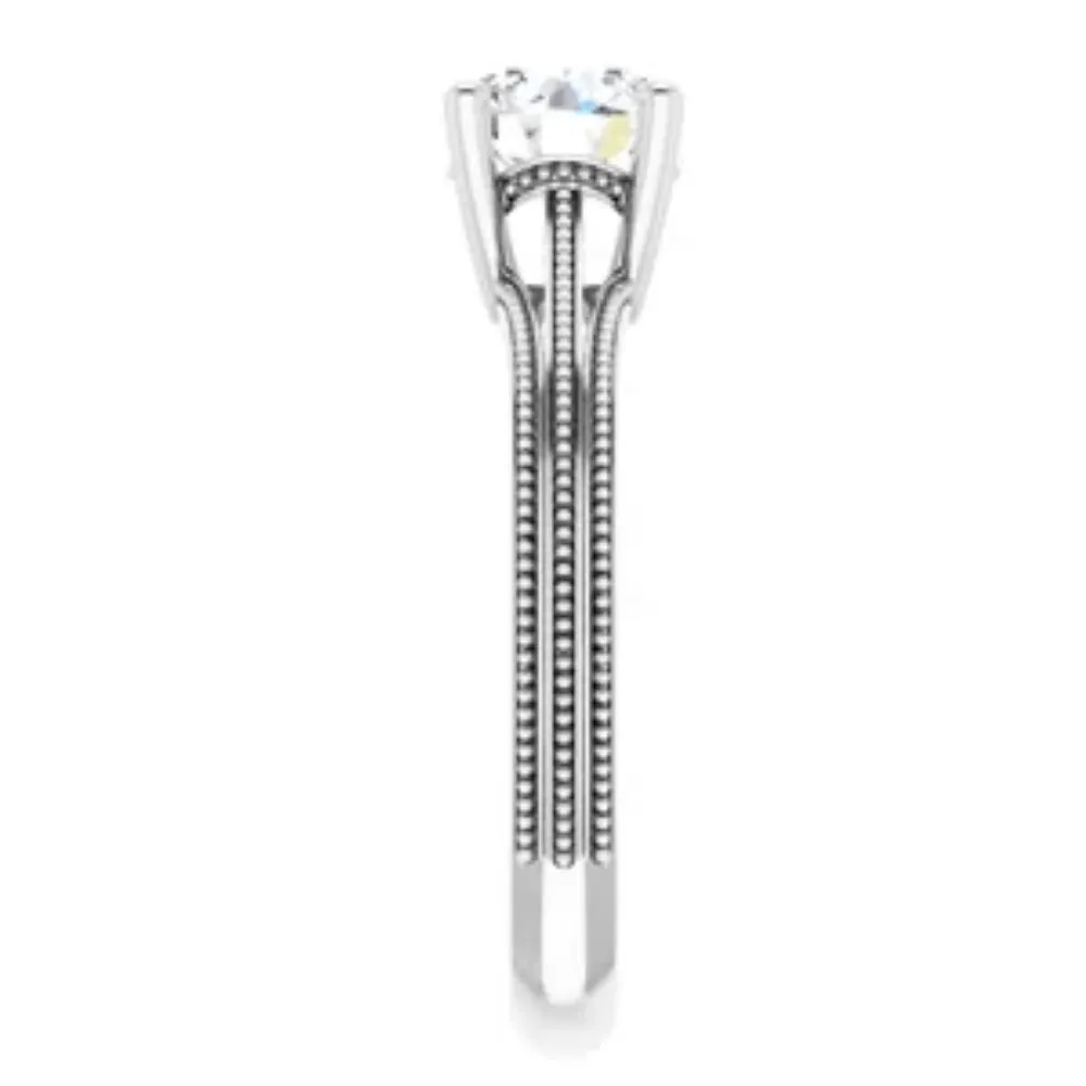 1 Ct Round Diamond Engagement Ring 14k White Gold Vintage Accent Enhanced