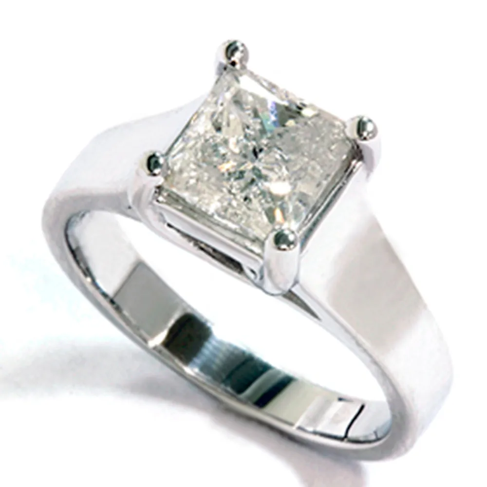 1 ct White Gold Princess Cut Enhanced Diamond Solitaire 14k Engagement Ring