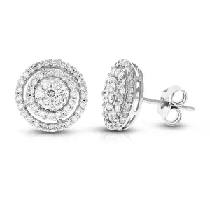 1 cttw 94 Stones Round Lab Grown Diamond Studs Earrings .925 Sterling Silver Prong Set Round Shape