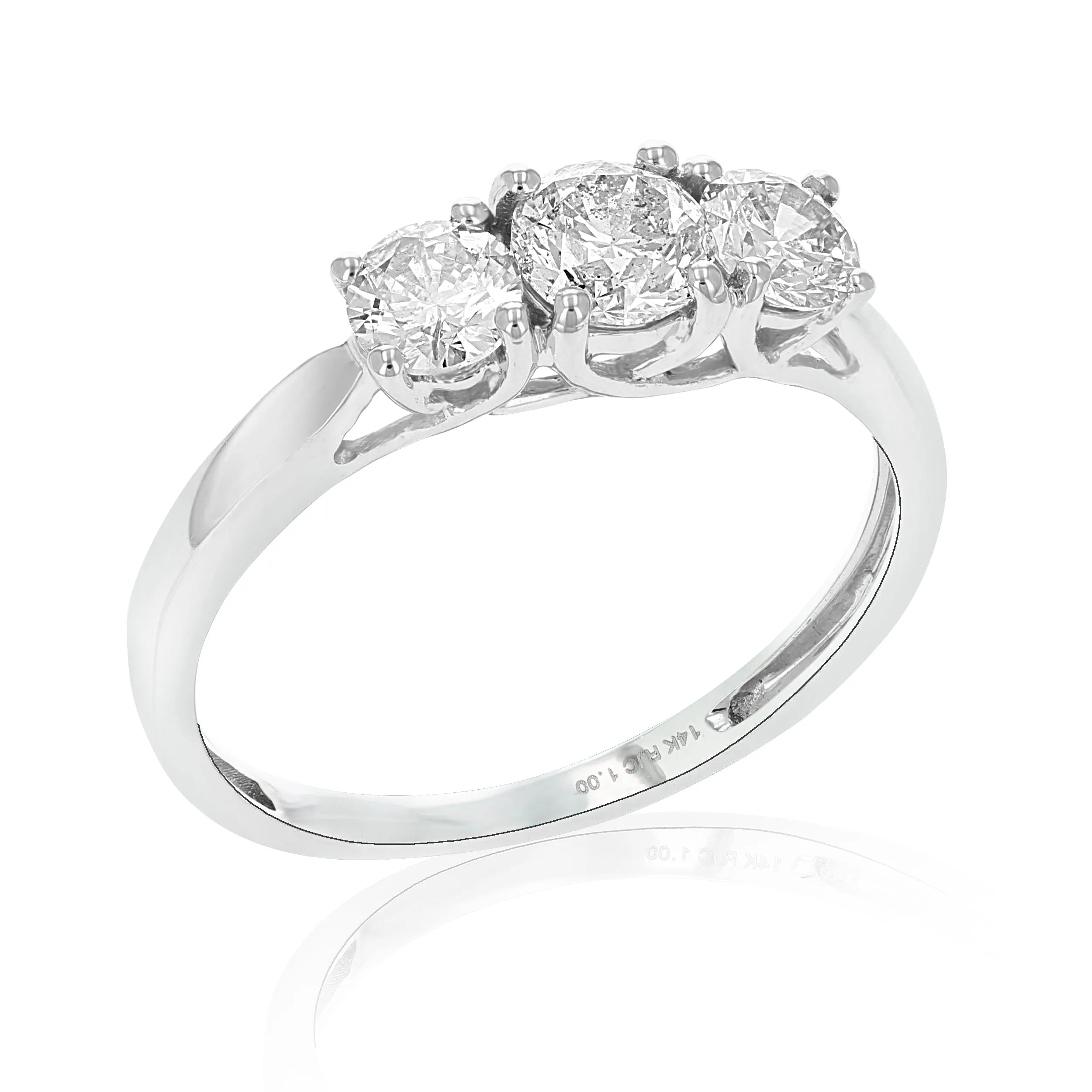 1 cttw Diamond Engagement Three Stone Ring in 14K White Gold