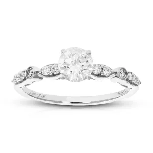 1 cttw Lab Created Diamond Engagement Ring in 14K White Gold Round with Prong