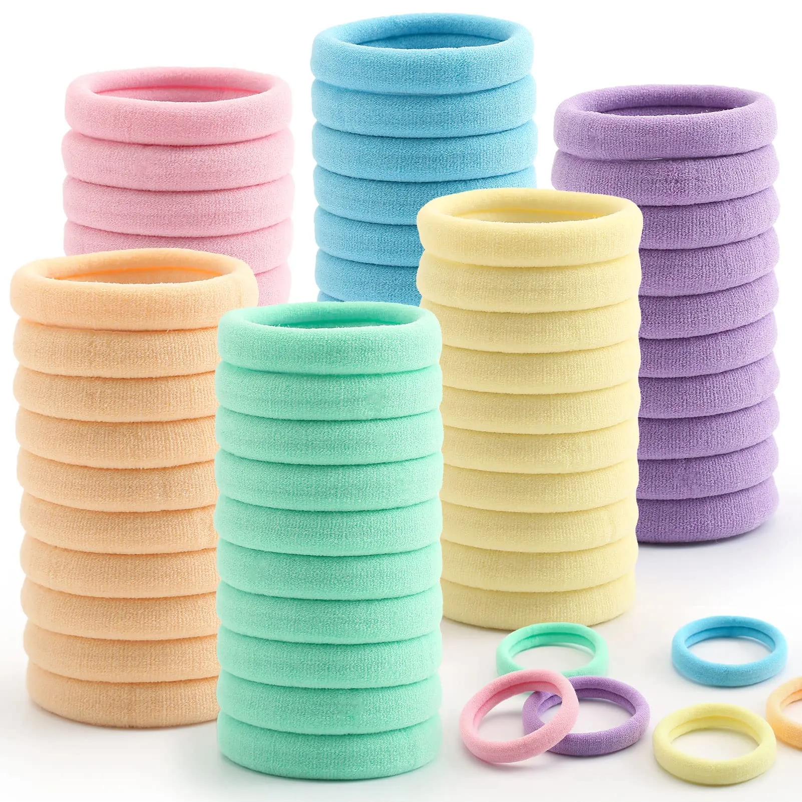 100 Pcs Thick Seamless Spring Hair Ties, Ponytail Holders Hair Accessories No Damage for Thick Hair (Spring Colors)