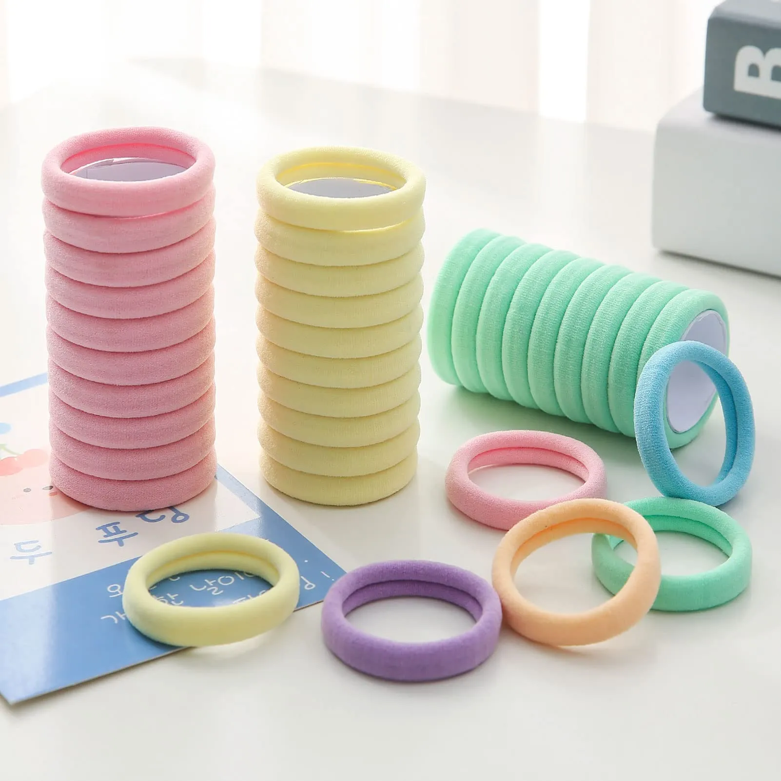 100 Pcs Thick Seamless Spring Hair Ties, Ponytail Holders Hair Accessories No Damage for Thick Hair (Spring Colors)