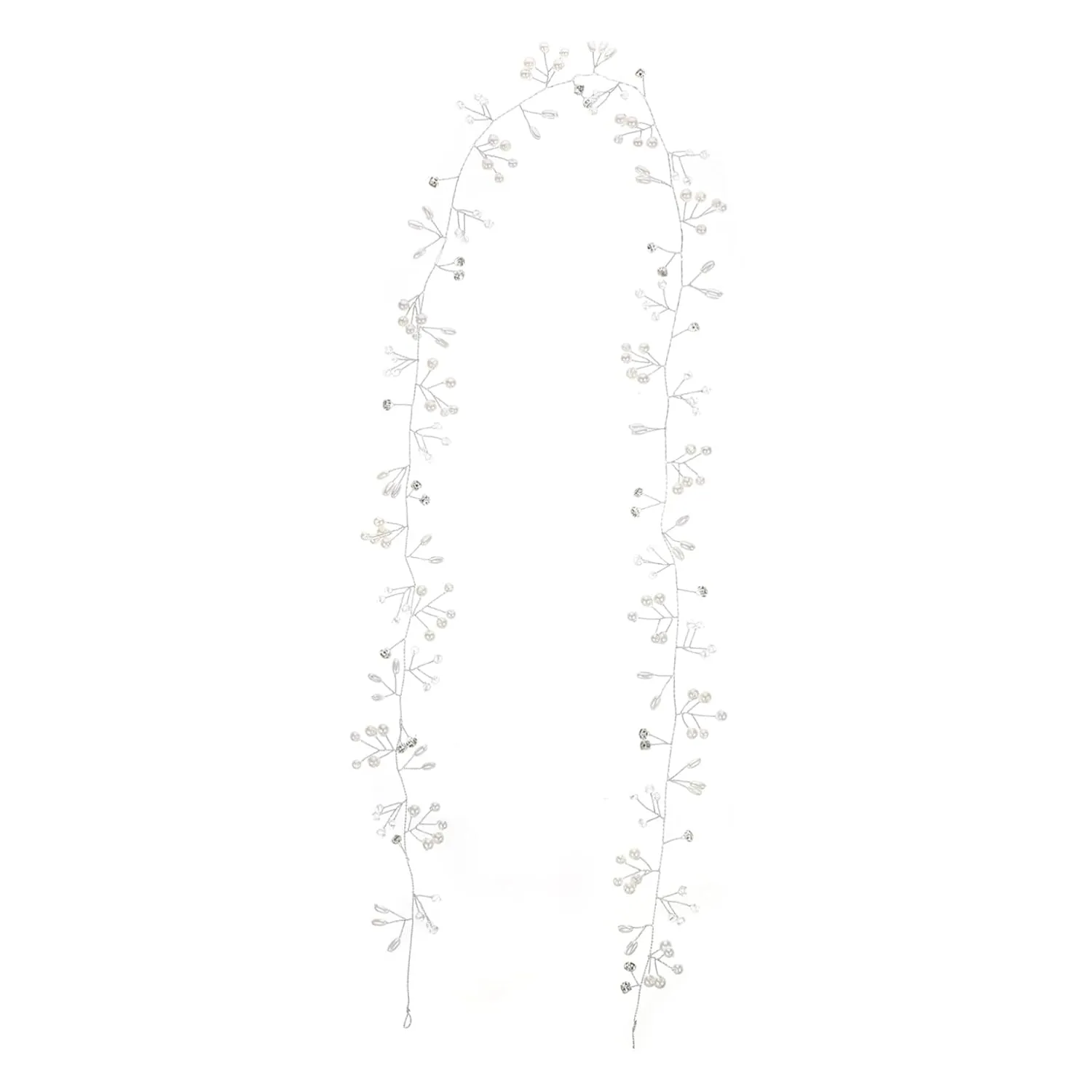 100cm Handmade Crystal Pearl Long Hairband Bridal Headwear Pearl Bridal Headband for Bridesmaid Bride Elegant Wire Vine Hair Piece