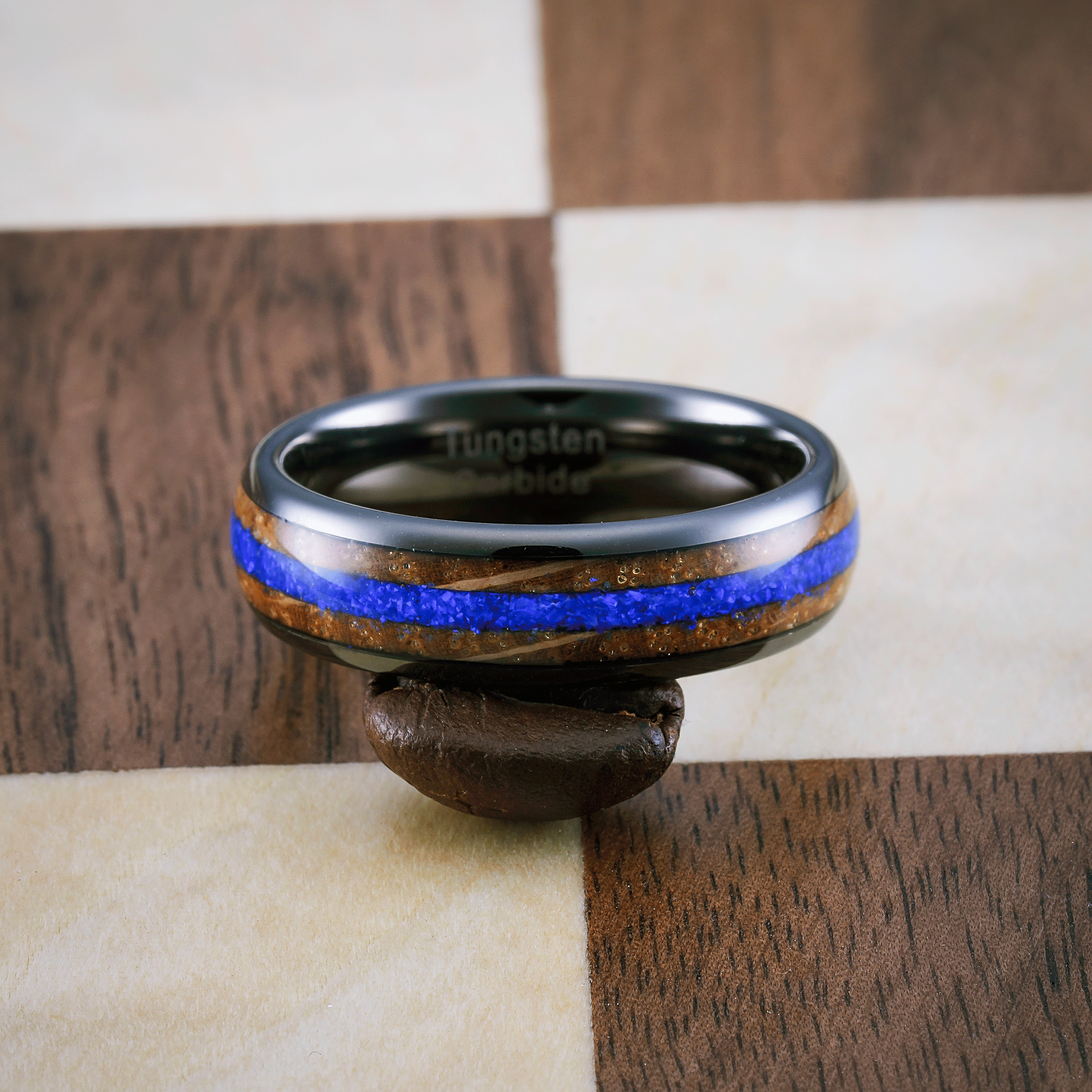 Stylish Addition Practical Appearance 100S JEWELRY 6mm Gunmetal Tungsten Rings for Men & Women: Unique Blue Opal & Whiskey Barrel Inlay - Durable Wedding, Engagement, Promise Band - Available in Sizes 6-13