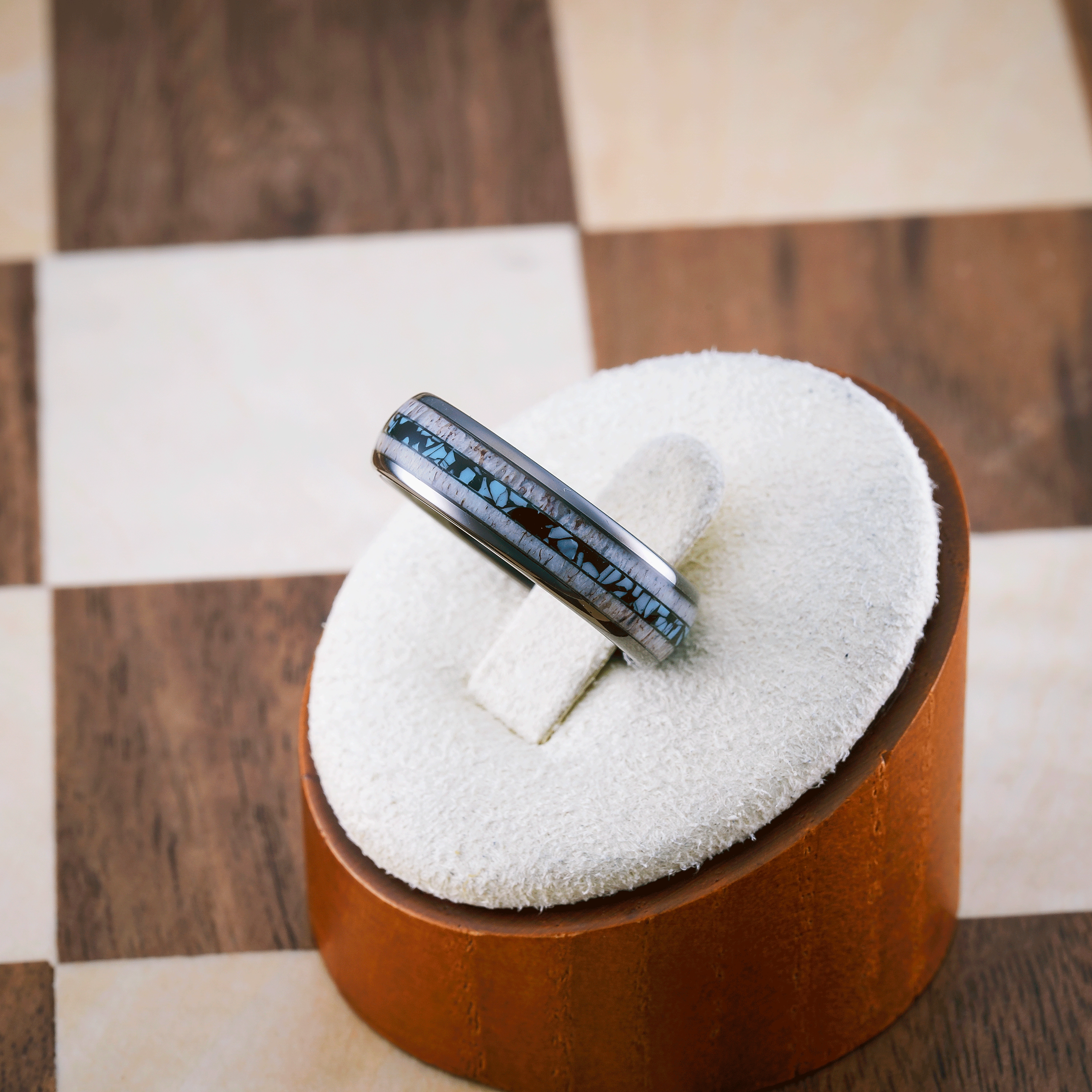 Bold Insignia Ready to Wear 100S JEWELRY 6mm Gunmetal Tungsten Rings for Men & Women: Unique Turquoise & Antler Inlay - Durable Wedding, Engagement, Promise Band - Available in Sizes 6-13