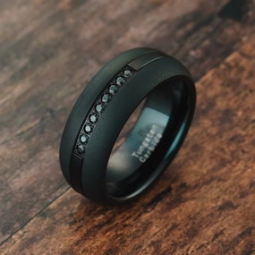 100S JEWELRY Black Tungsten Rings For Men Black CZ Cubic Zirconia Moissanite Inlay Wedding Promise Dome Band Size 6-16 Luxury Proportion Durable Material