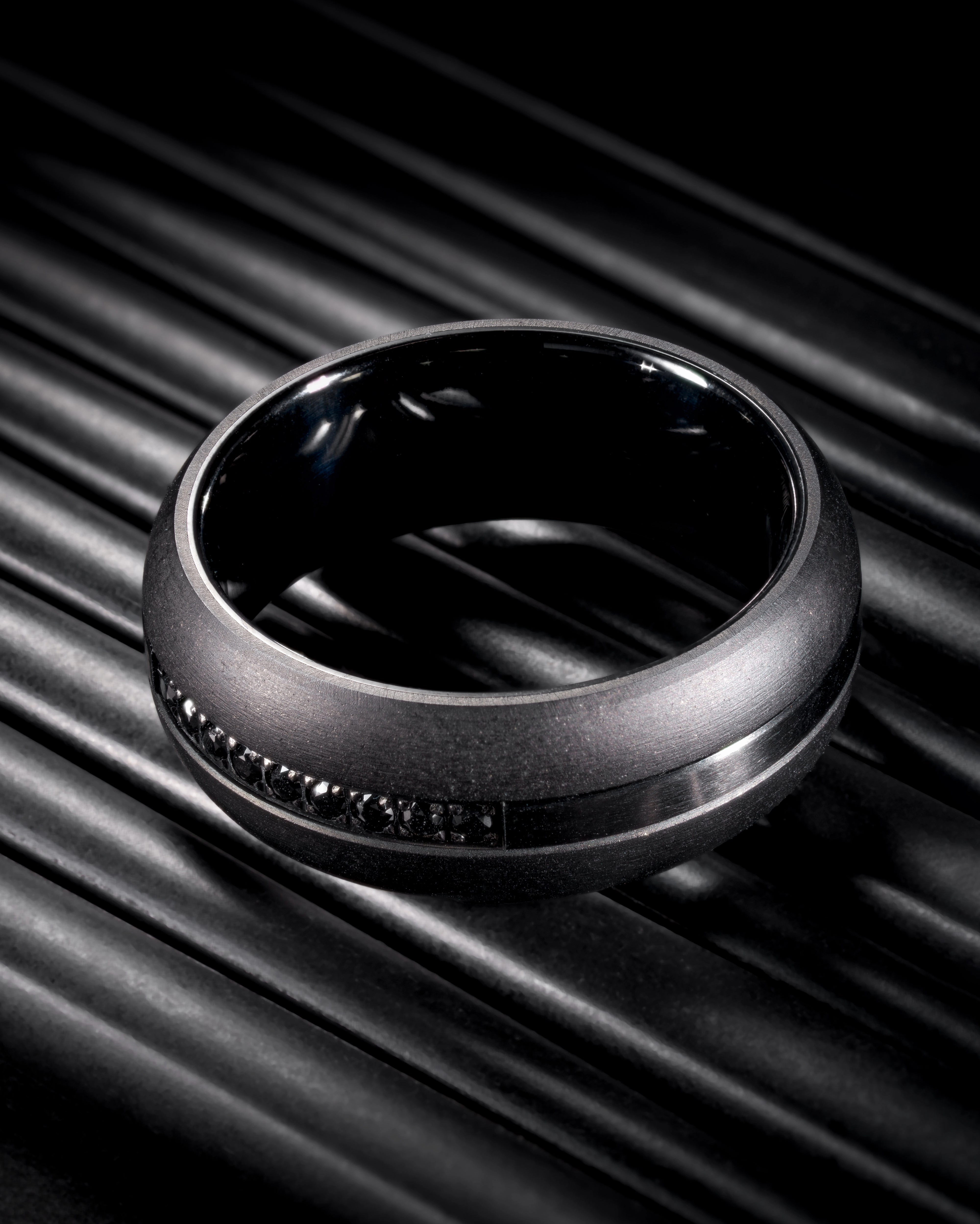 100S JEWELRY Black Tungsten Rings For Men Black CZ Cubic Zirconia Moissanite Inlay Wedding Promise Dome Band Size 6-16 Fantastic Style