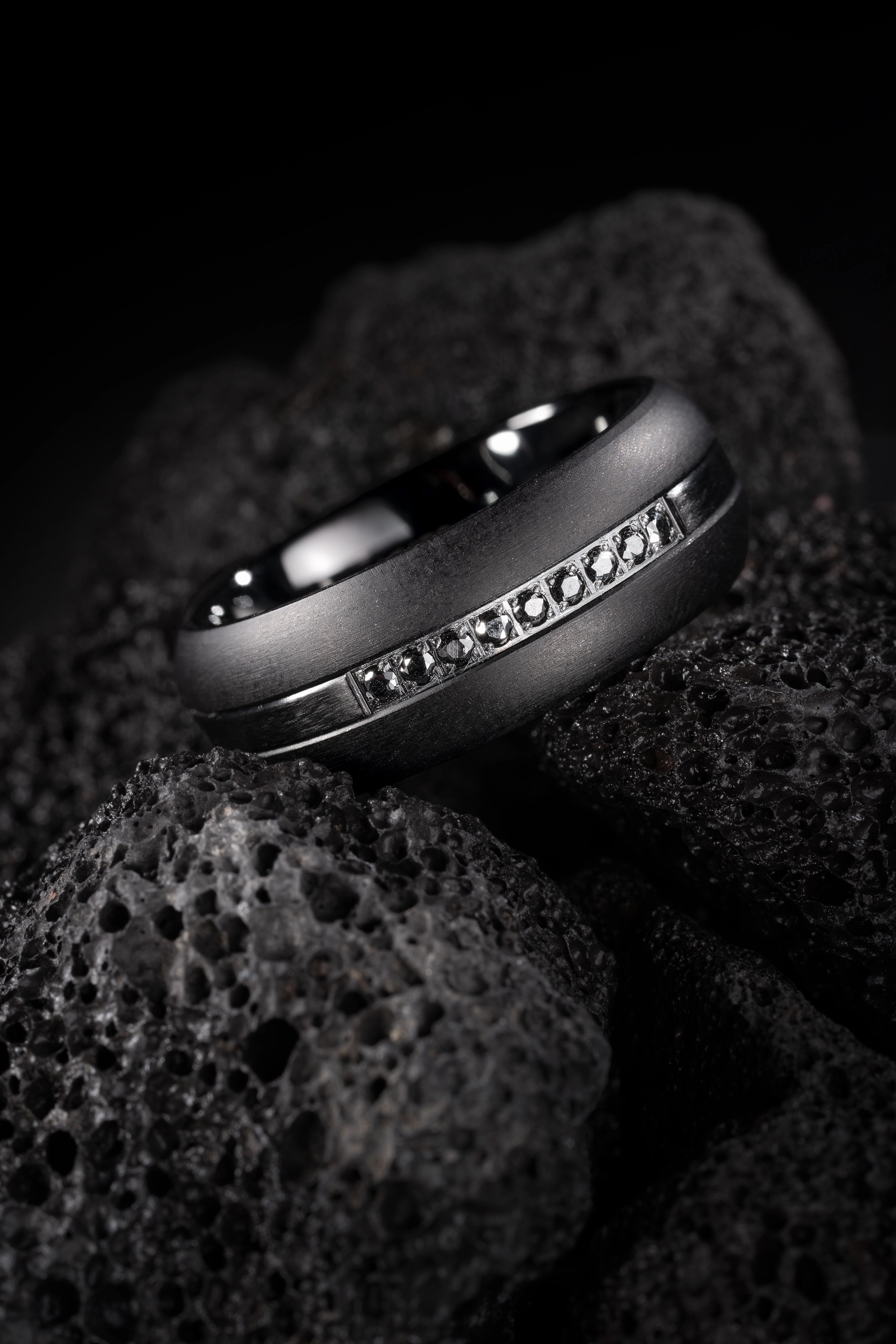 Personal Piece 100S JEWELRY Black Tungsten Rings For Men Black CZ Cubic Zirconia Moissanite Inlay Wedding Promise Dome Band Size 6-16