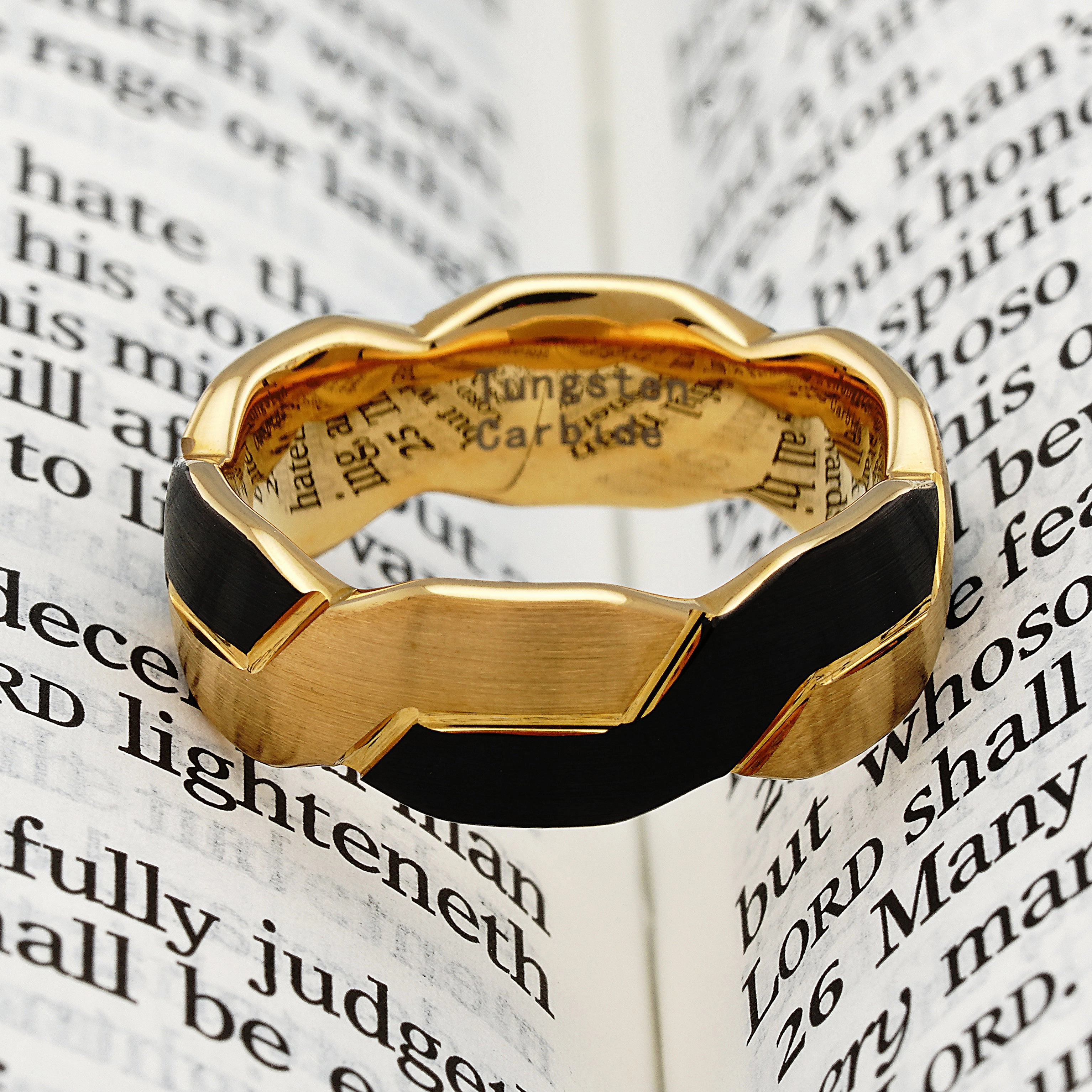 Contemporary piece 100S JEWELRY Engravable Two Tone Black Gold Infinity Knot Design Tungsten Rings for Men Wedding Band Size 6-16