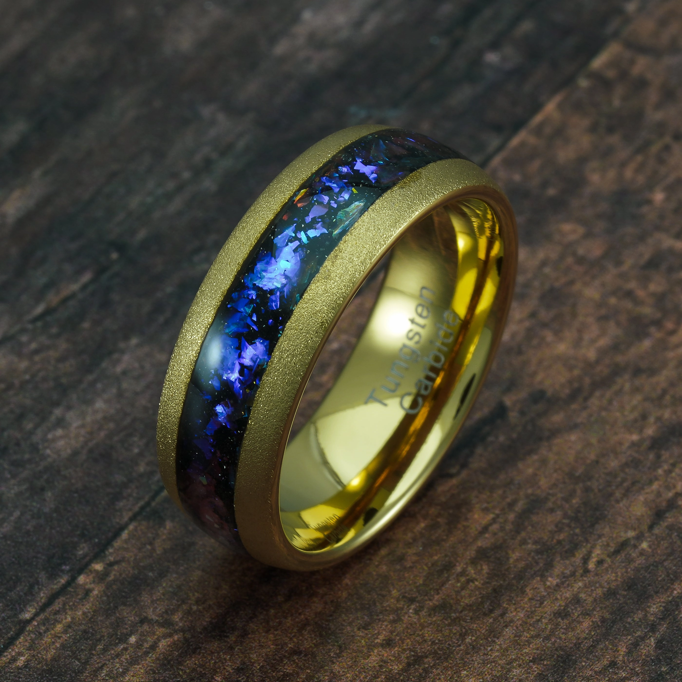 Elegant Work Family Treasure 100S JEWELRY Engraved Personalized Gold Sandblast Orion Nebula Galaxy Tungsten Rings For Men Wedding Promise Band Size 6-16