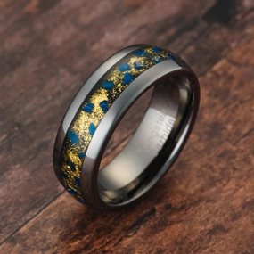 Custom Craft 100S JEWELRY Engraved Personalized Gunmetal Lapis Lazuli Inlay Tungsten Rings For Men Wedding Promise Band Size 6-16
