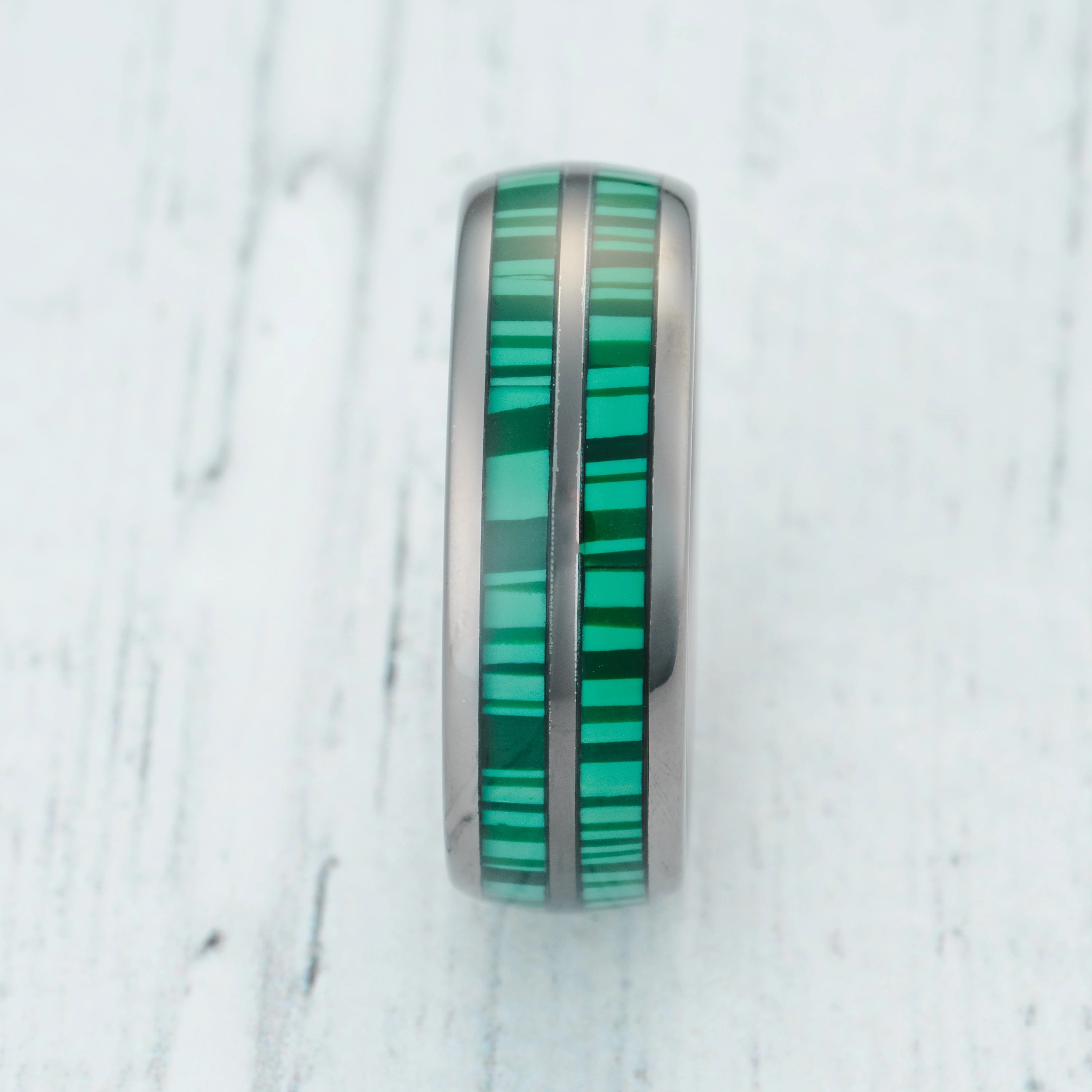 100S JEWELRY Engraved Personalized Gunmetal Tungsten Rings For Men Malachite Inlay Wedding Promise Band Size 6-16 Artistic Sign premium design