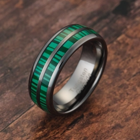 Gentle Detail Off The Rack 100S JEWELRY Engraved Personalized Gunmetal Tungsten Rings For Men Malachite Inlay Wedding Promise Band Size 6-16