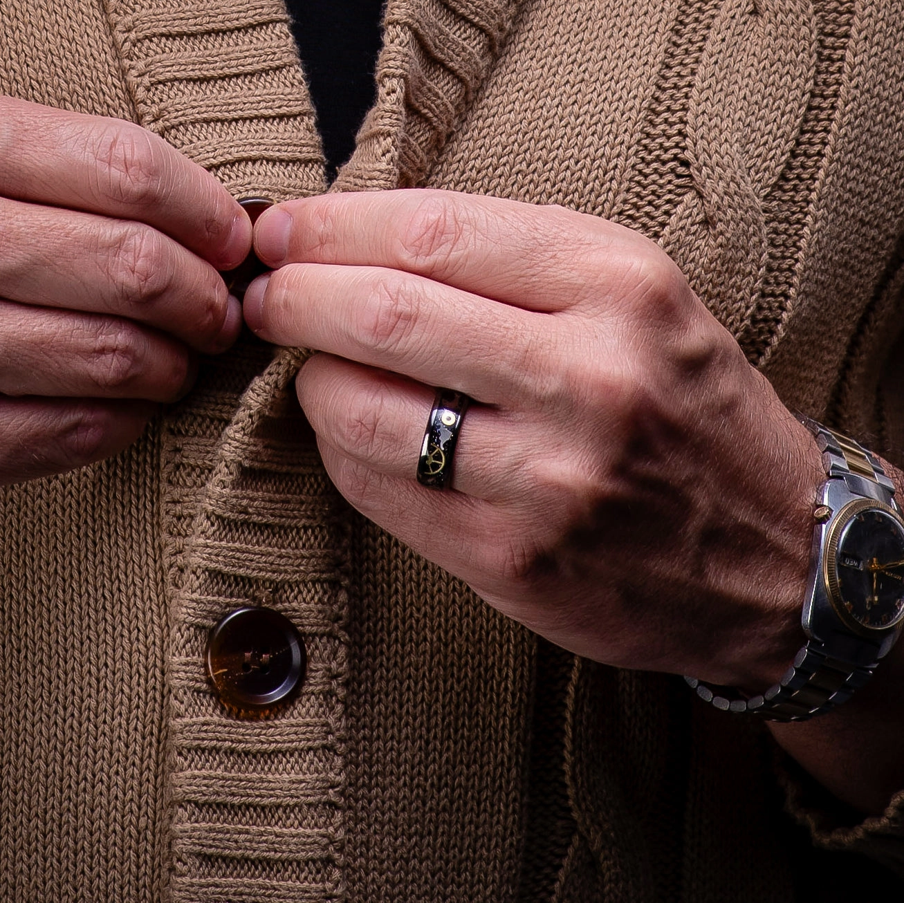 100S JEWELRY Gunmetal Gray Steampunk Rings For Men Real Gear Inlay Tungsten Wedding Promise Engagement Band Size 6-16 Comfortable Gift